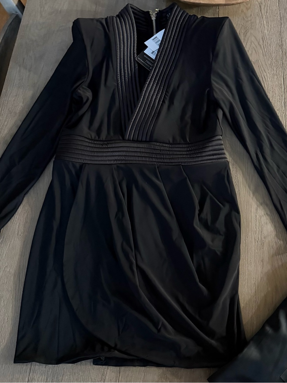 Zhivago Black Long-Sleeve Pleated V-Neck Dress